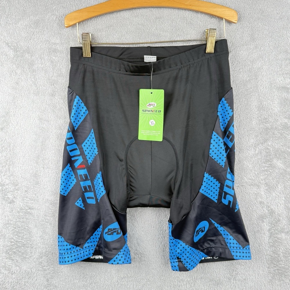 Sponeed Cycling Shorts Mens‎ L Black/Blue Padded Bicycle Riding Breathable NWT
